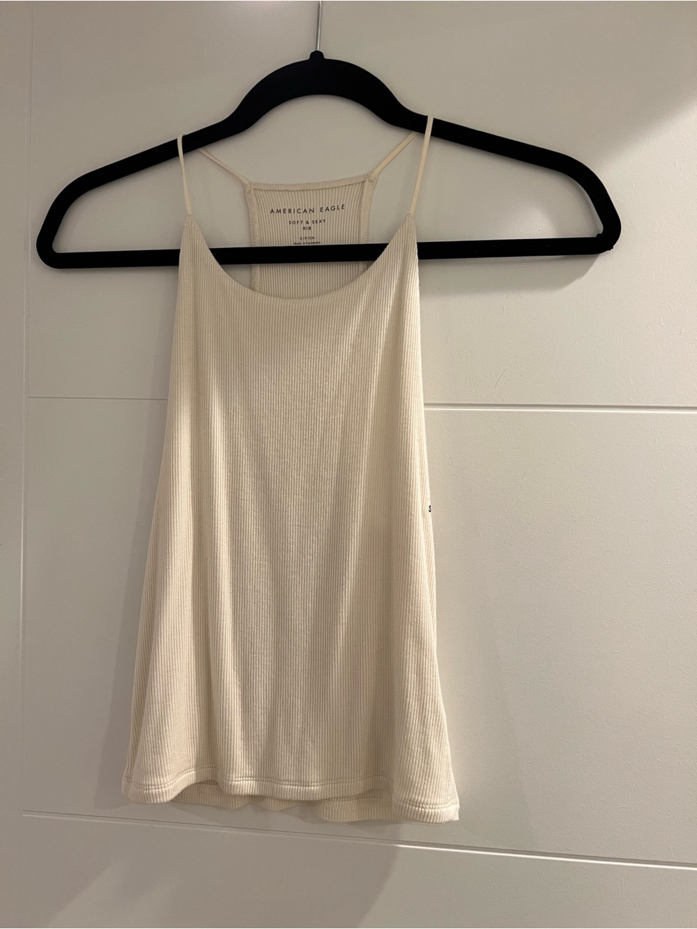 American Eagle Outfitters Ivory Ribbed Spaghetti Strap Camisole